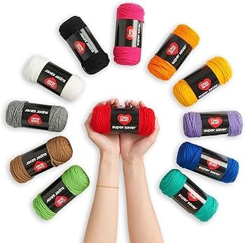 Red Heart Super Saver Yarn skeins in a rainbow of colors on display